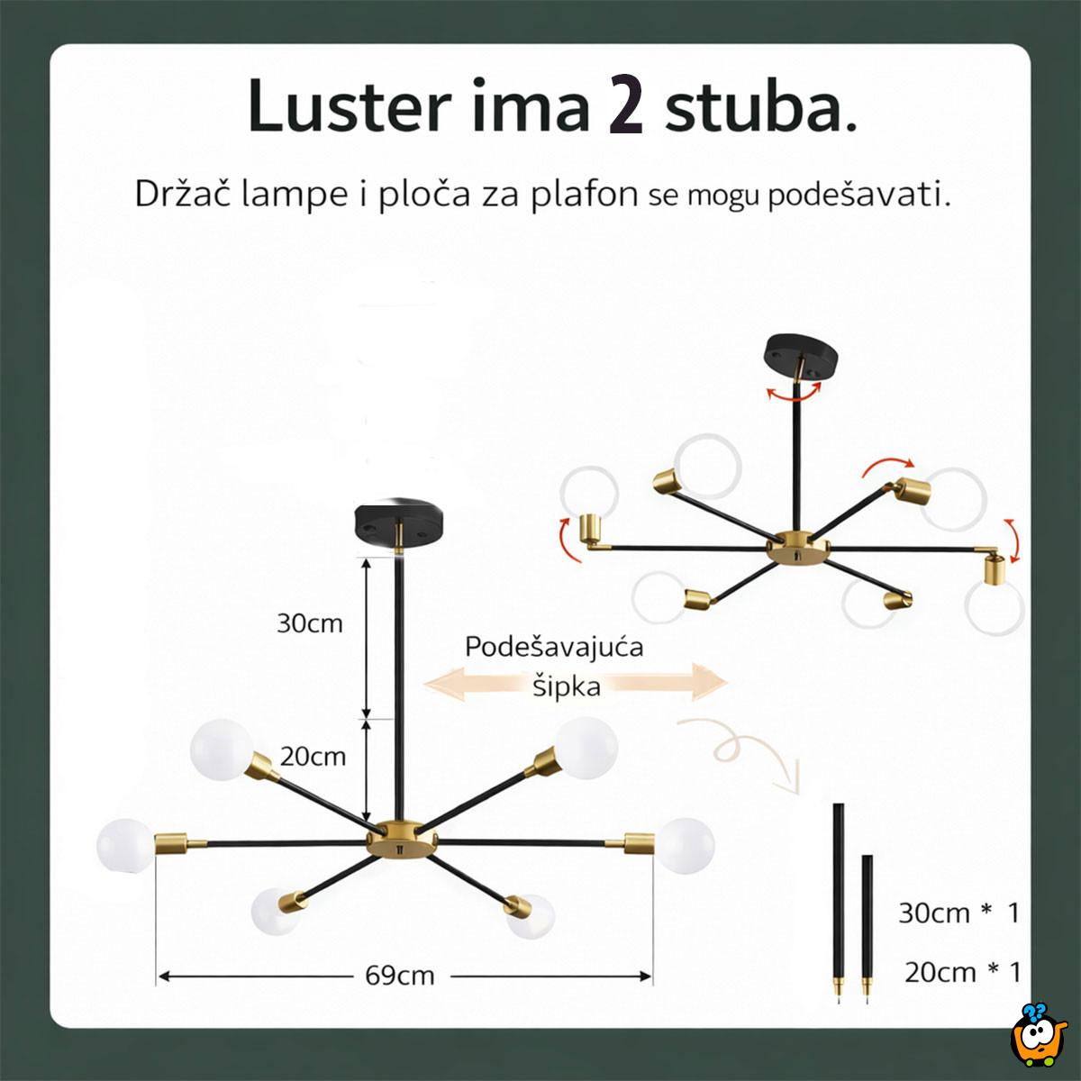 Orbit 6 – crno-zlatni plafonski luster sa šest svetlosnih tačaka