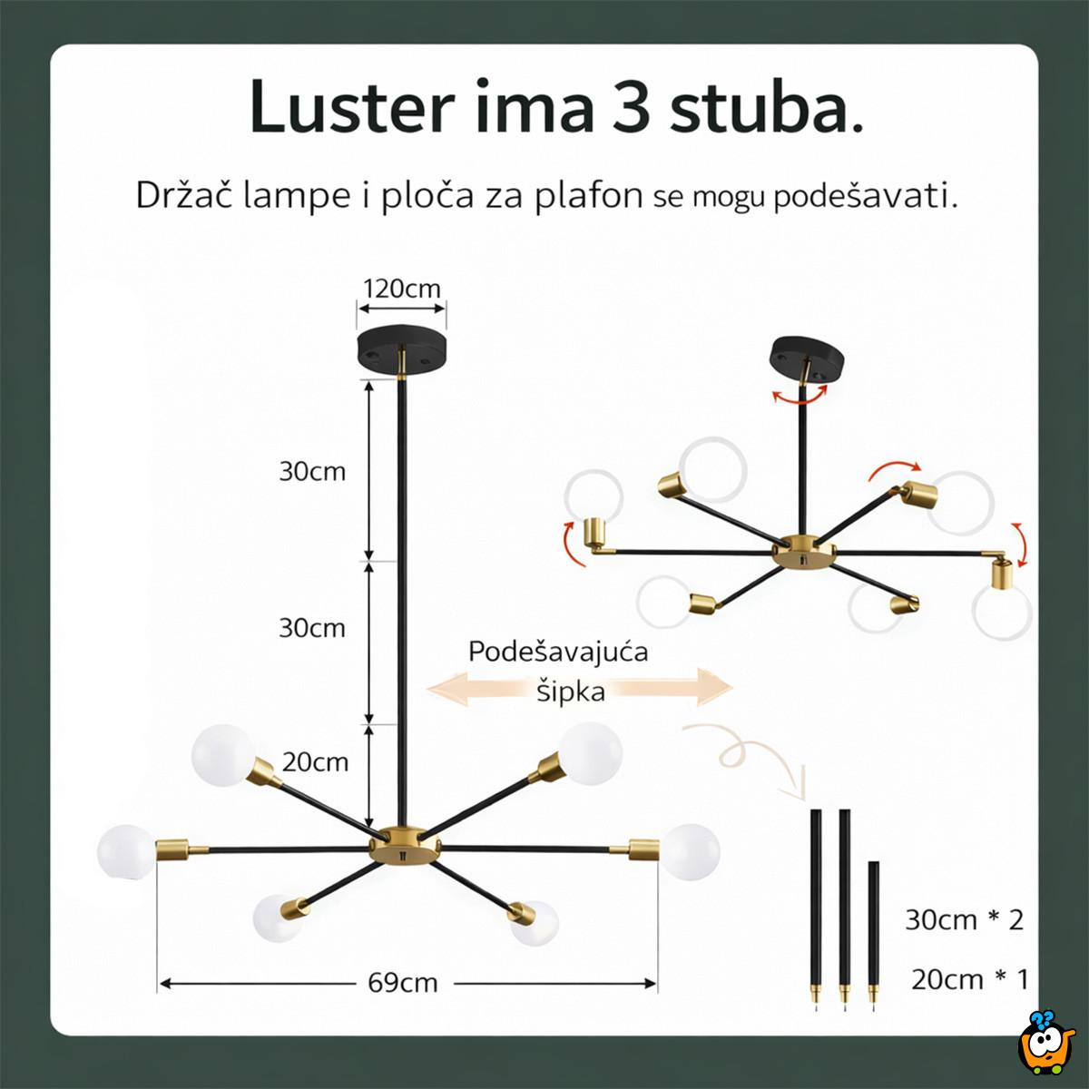 Orbit 6 – crno-zlatni plafonski luster sa šest svetlosnih tačaka