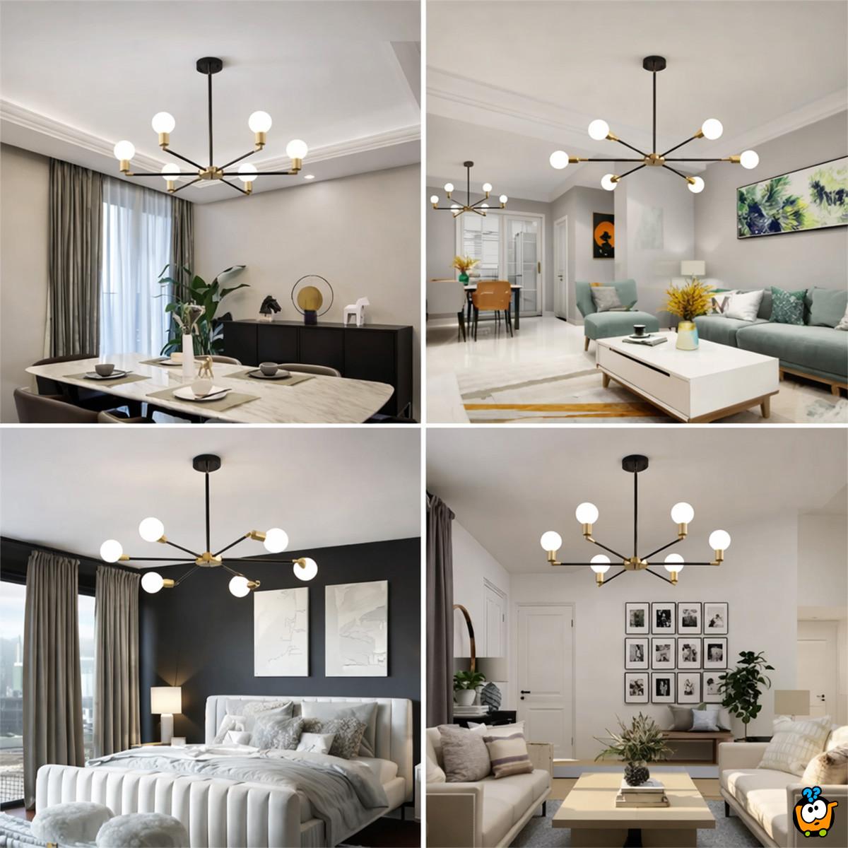 Orbit 6 – crno-zlatni plafonski luster sa šest svetlosnih tačaka