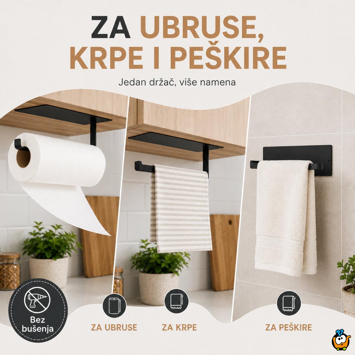 Samolepljivi metalni držač za ubruse i krpe - Crni