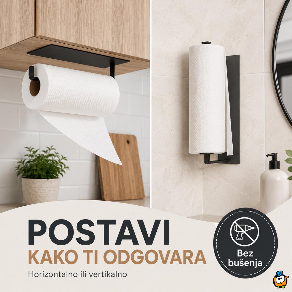 Samolepljivi metalni držač za ubruse i krpe - Crni