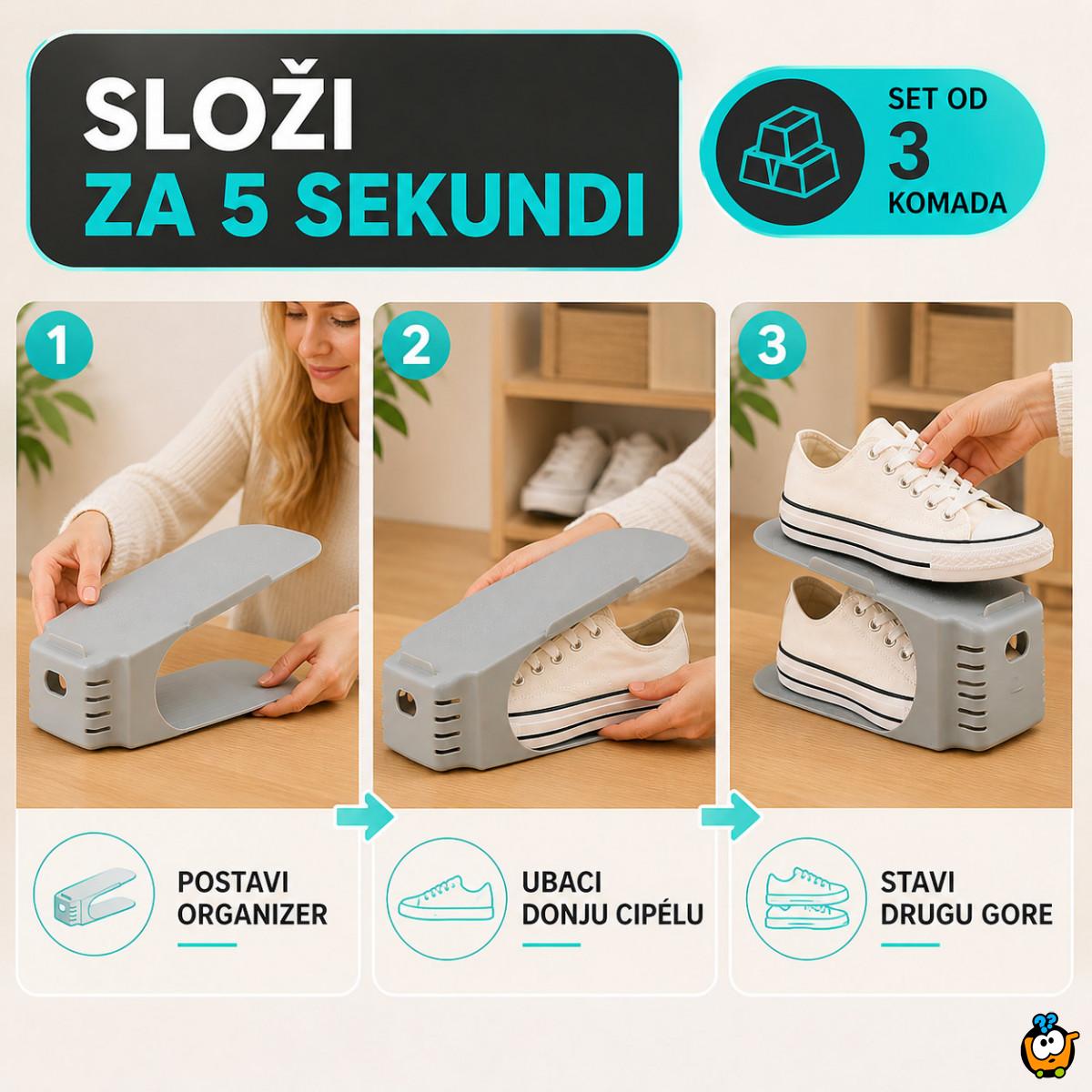 Set od 3 organizatora za obuću – Duplo više mesta u ormariću