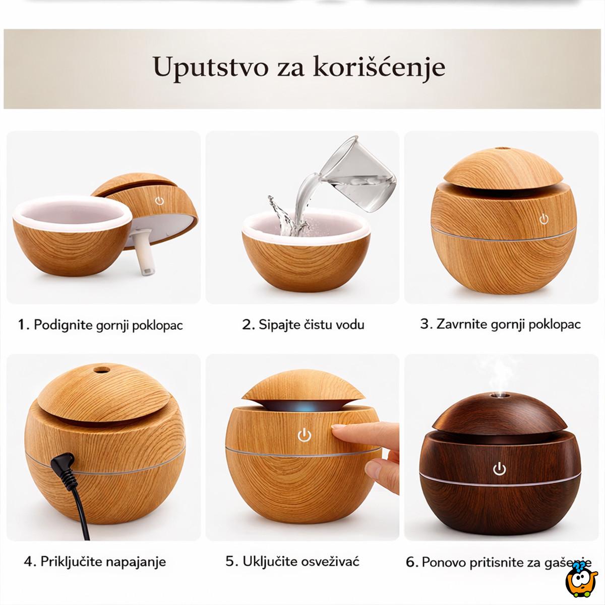 Wood Aura Mist difuzer - osveživač vazduha sa LED svetlom