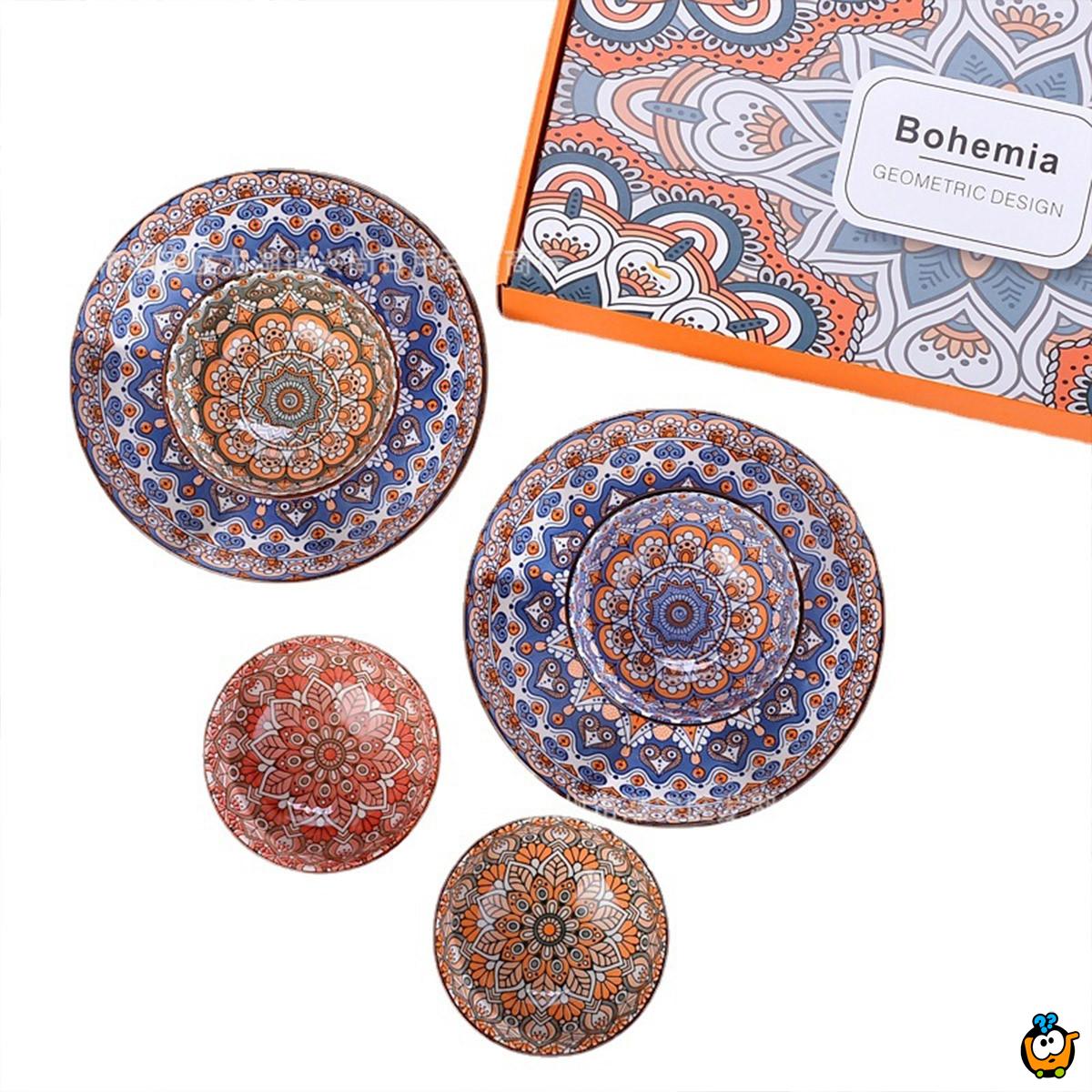 Bohemian Plates - keramički set od 4 činije i 1 tanjira u poklon pakovanju