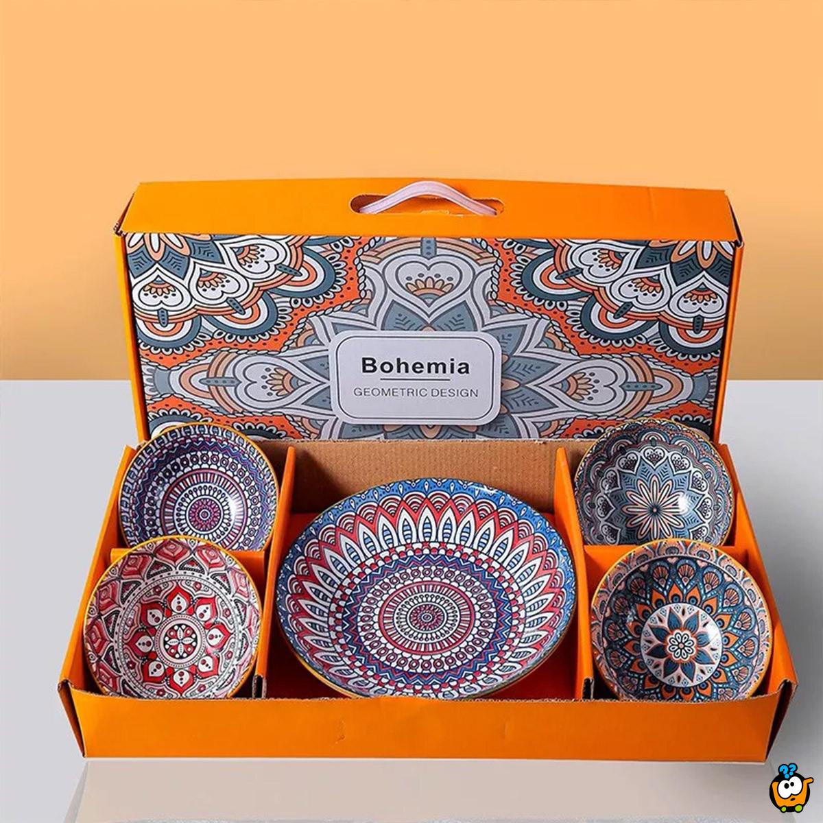 Bohemian Plates - keramički set od 4 činije i 1 tanjira u poklon pakovanju