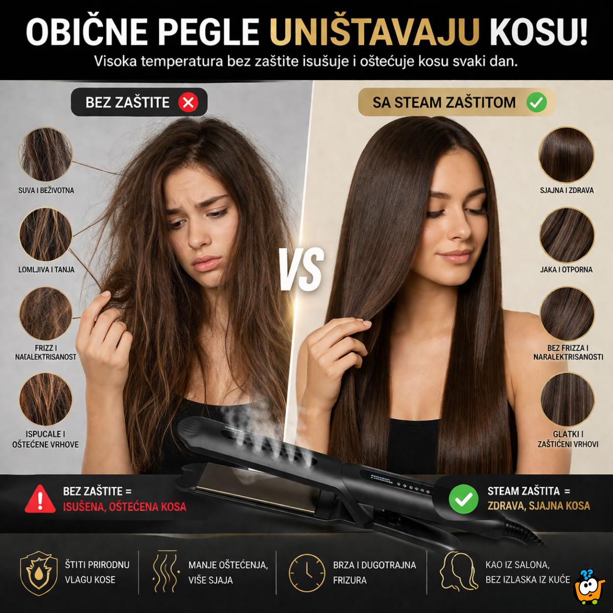 Steam Pegla za Kosu 2u1 – Ispravljanje i Uvijanje Bez Oštećenja | Sjajna Kosa za 5 Minuta