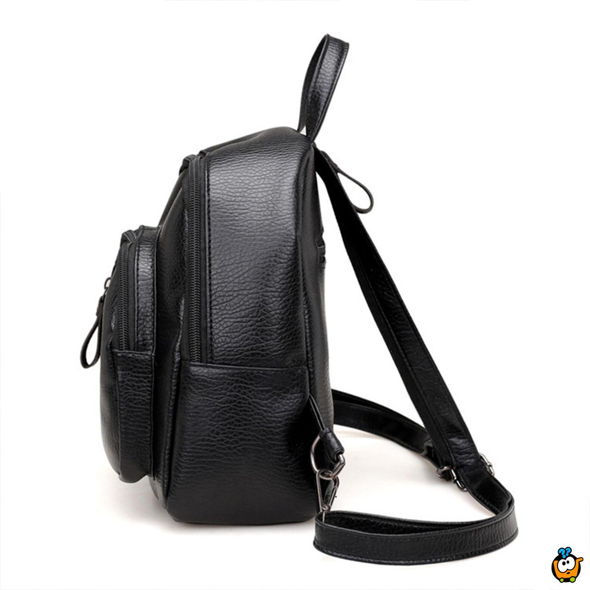 All-Match Backpack - Ženski crni ranac od eko kože 