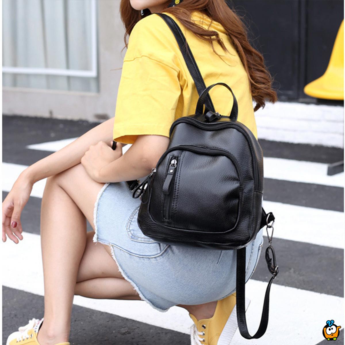 All-Match Backpack - Ženski crni ranac od eko kože 