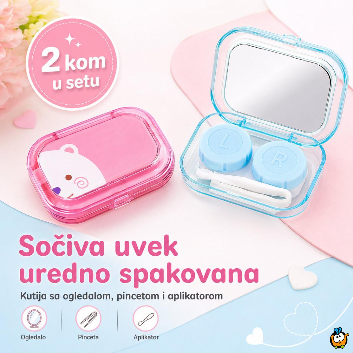 Set 2 kutije za sočiva sa ogledalom, pincetom i aplikatorom