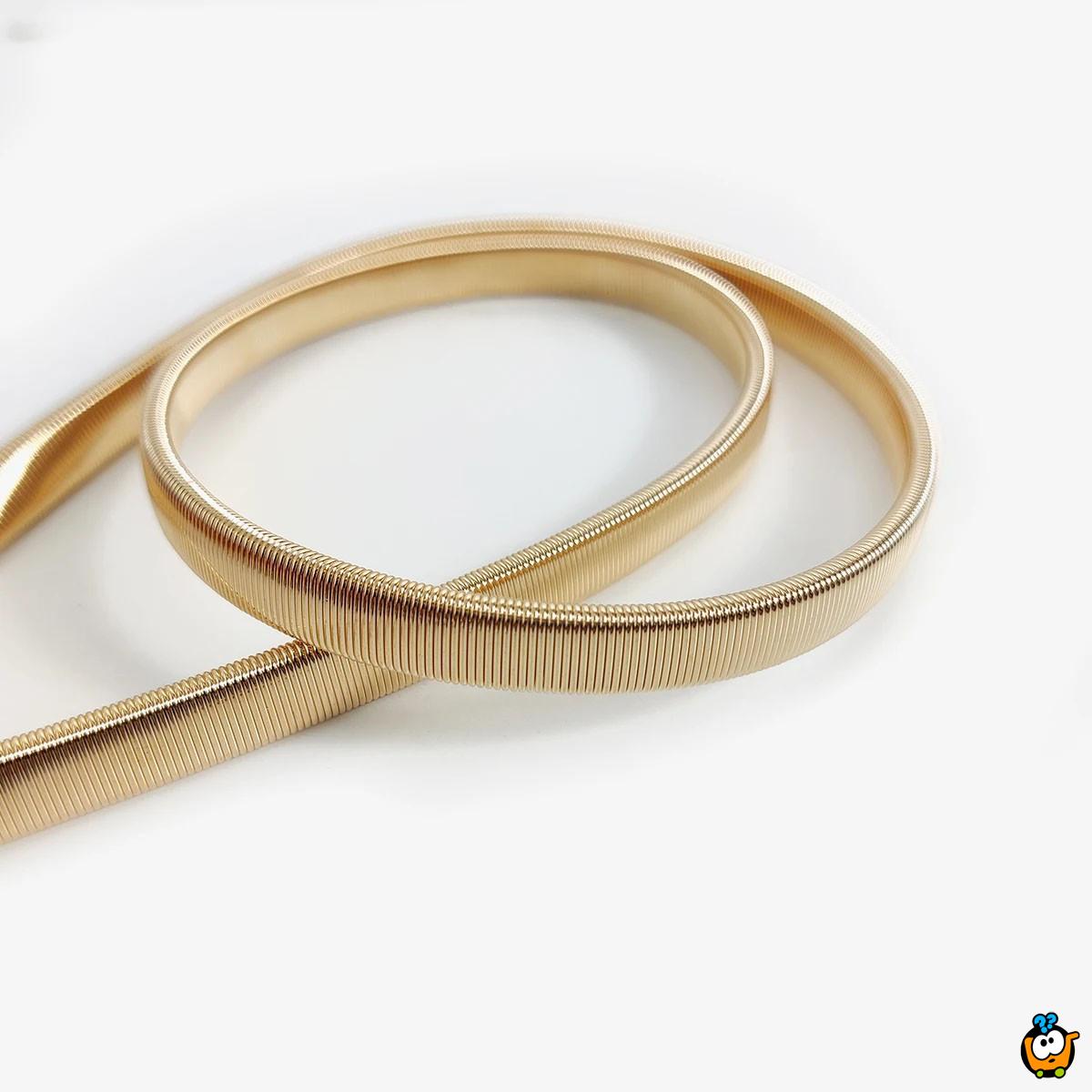 Zlatni elastični kaiš sa dekorativnom kopčom u obliku lista