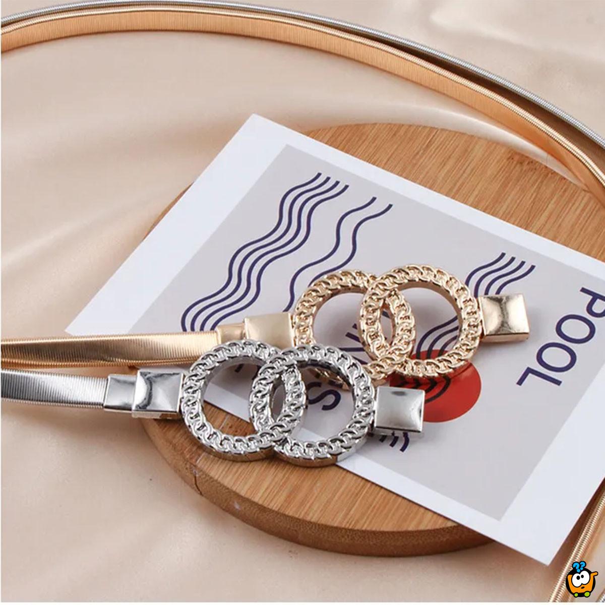 Elegantni elastični srebrni kaiš sa duplom karikom