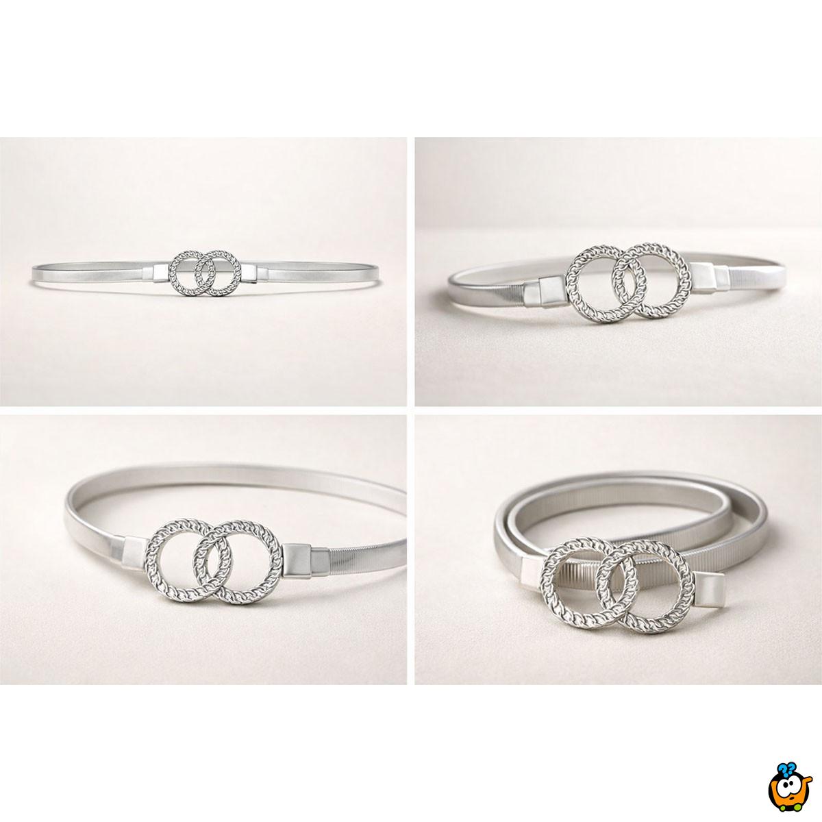 Elegantni elastični srebrni kaiš sa duplom karikom