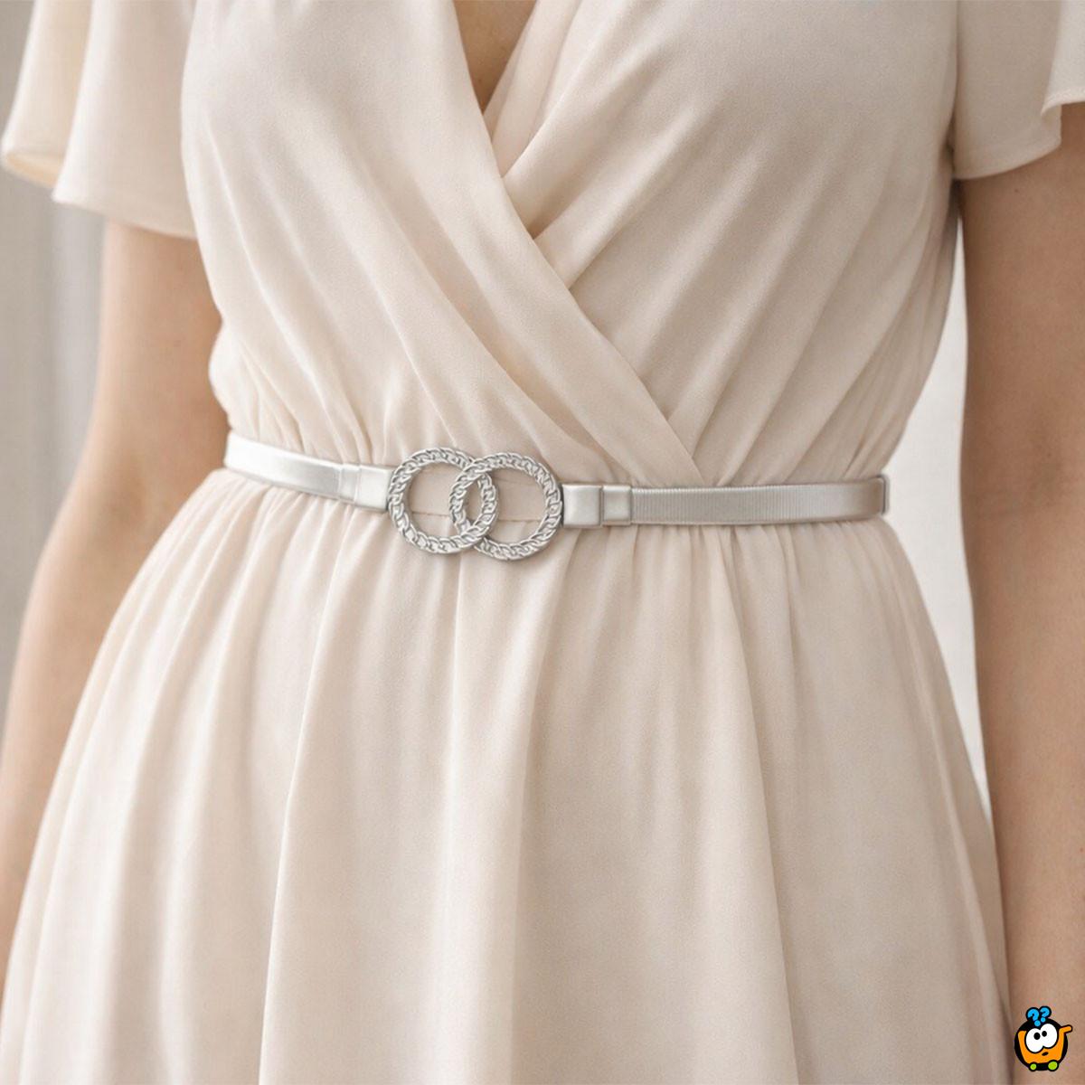 Elegantni elastični srebrni kaiš sa duplom karikom