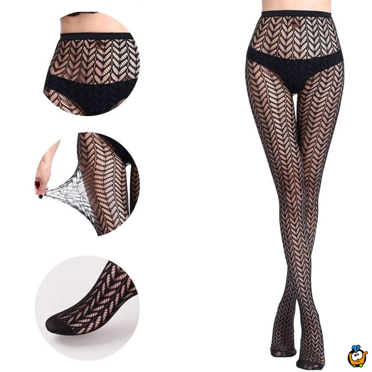 Zavodljive crne mrežaste unihopke sa patern efektom izduženih nogu