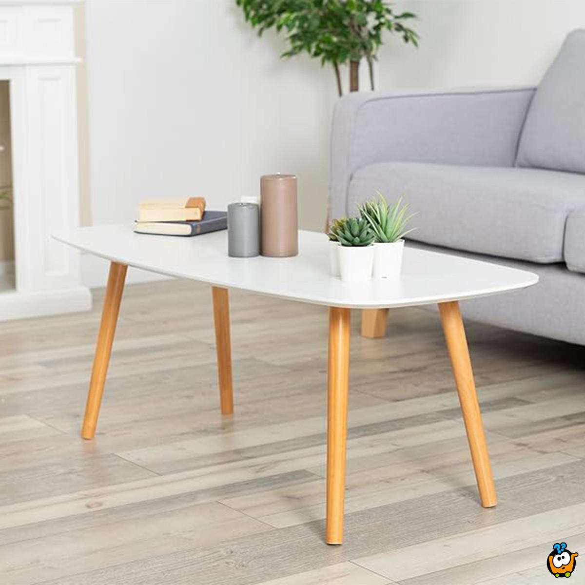 Blanc coffee table - Beli klub stočić sa drvenim nogarama