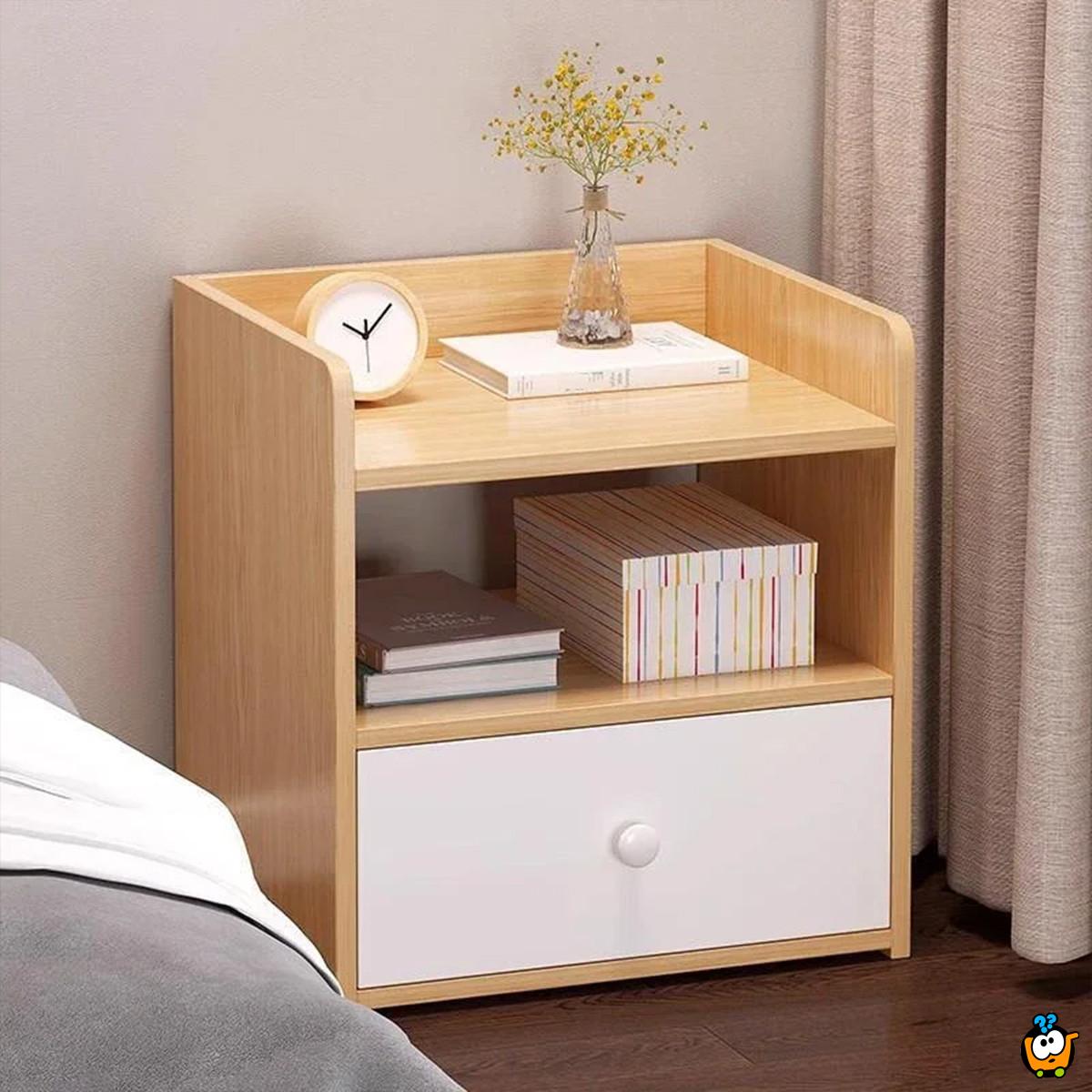 WOODLY OAK Brown - noćni stočić sa fiokom i otvorenim policama