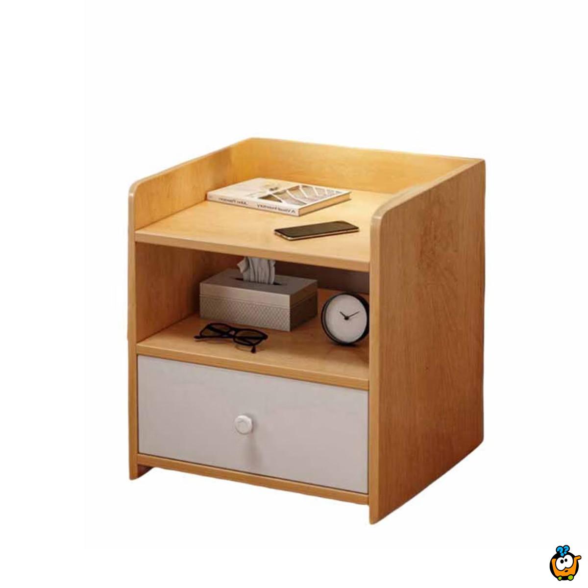 WOODLY OAK Brown - noćni stočić sa fiokom i otvorenim policama