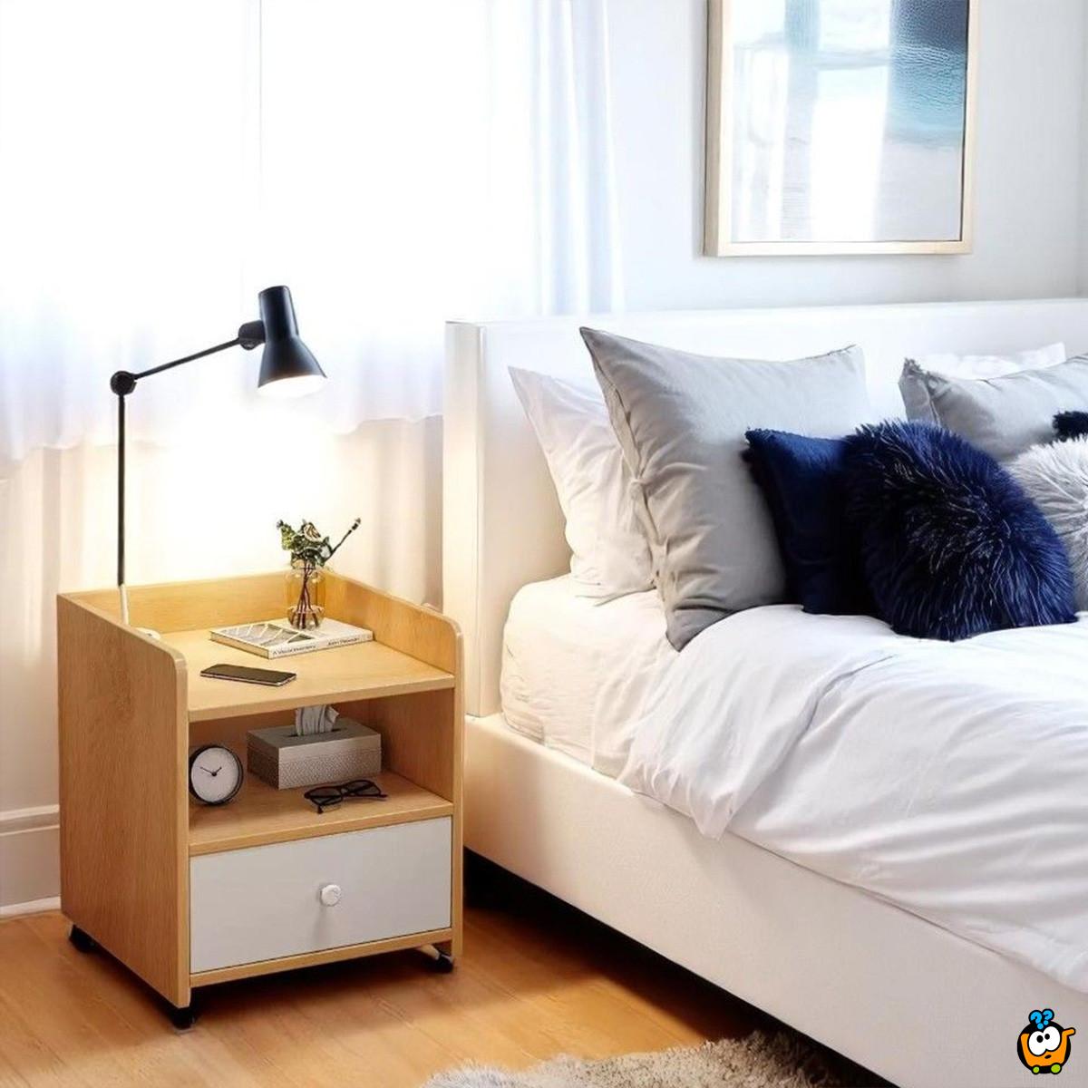 WOODLY OAK Brown - noćni stočić sa fiokom i otvorenim policama