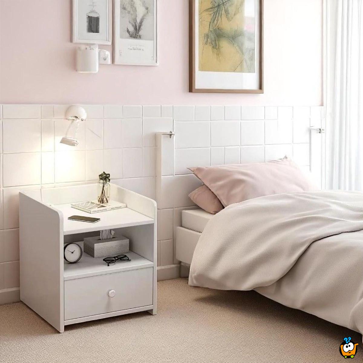 WOODLY WHITE - noćni stočić sa fiokom i otvorenim policama