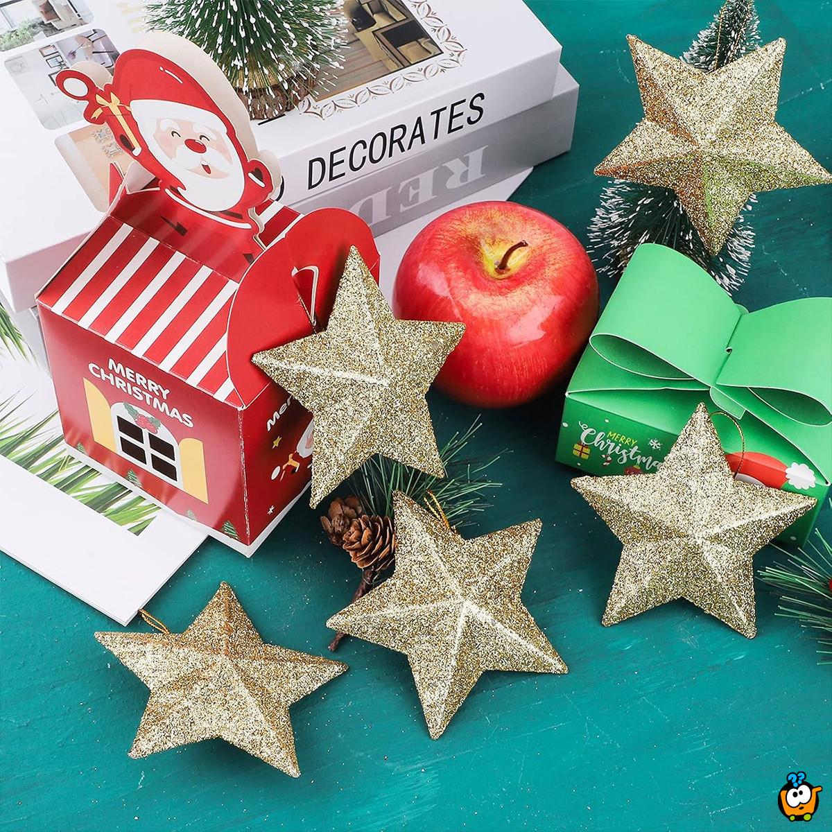 Golden stars – Set od 6 ZLATNIH zvezda ukrasa za jelku
