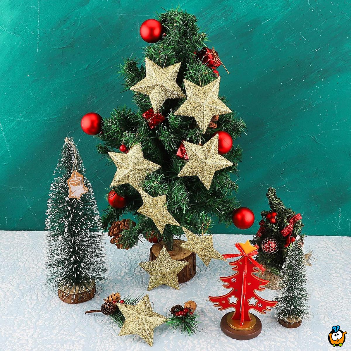 Golden stars – Set od 6 ZLATNIH zvezda ukrasa za jelku