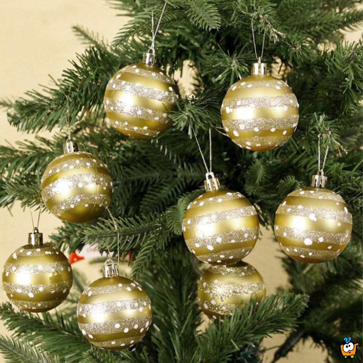 Golden Glow – Set od 6 zlatnih ukrasnih kugli za jelku sa svetlucavim prugama
