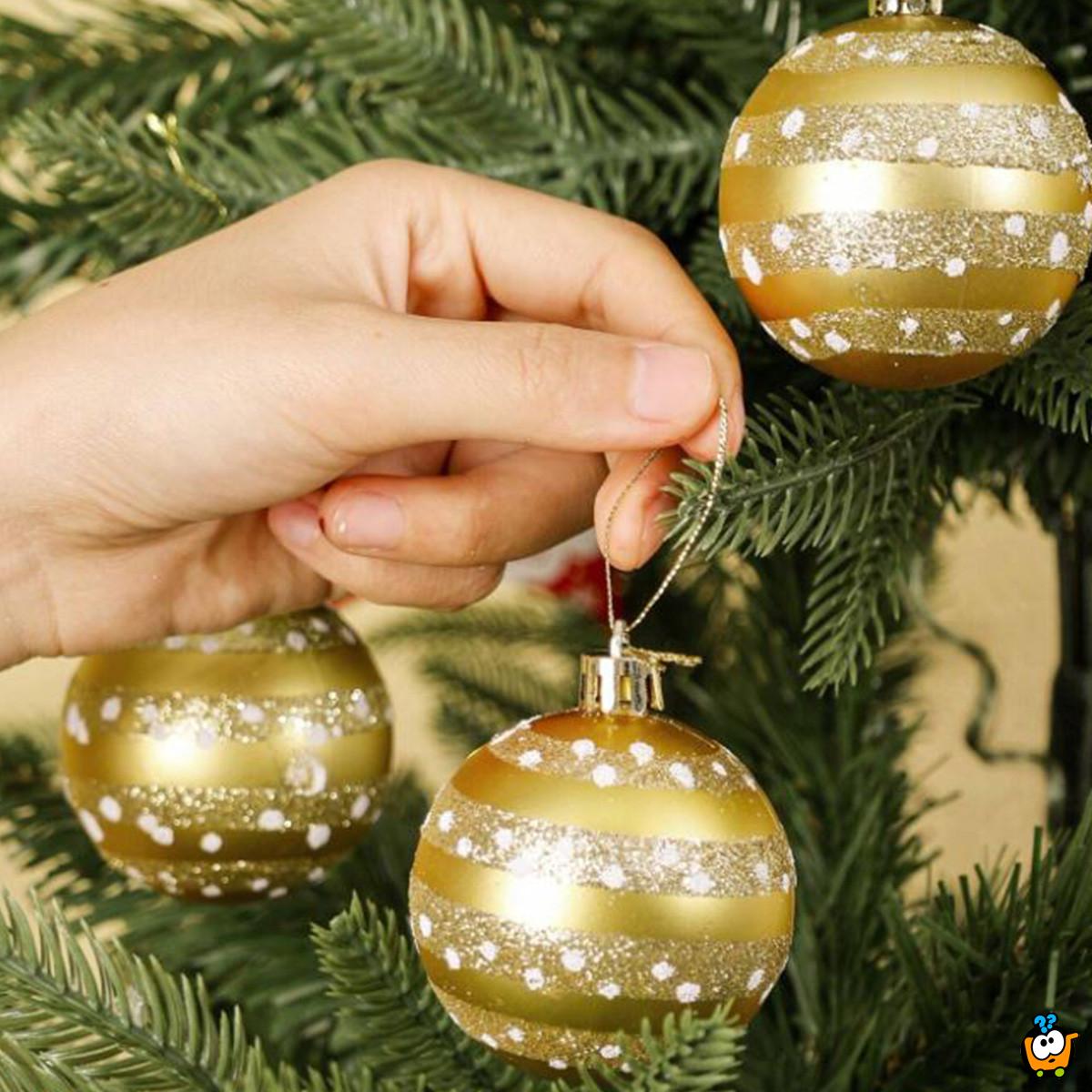 Golden Glow – Set od 6 zlatnih ukrasnih kugli za jelku sa svetlucavim prugama