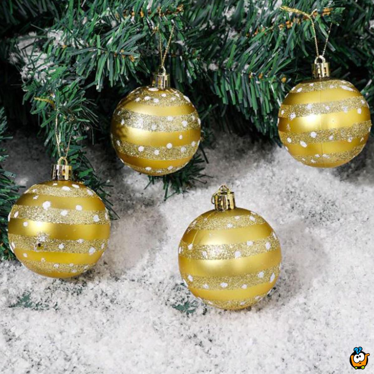 Golden Glow – Set od 6 zlatnih ukrasnih kugli za jelku sa svetlucavim prugama