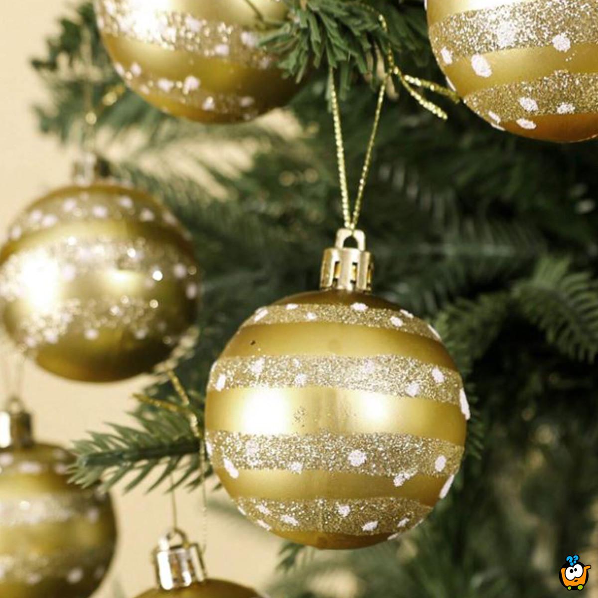 Golden Glow – Set od 6 zlatnih ukrasnih kugli za jelku sa svetlucavim prugama