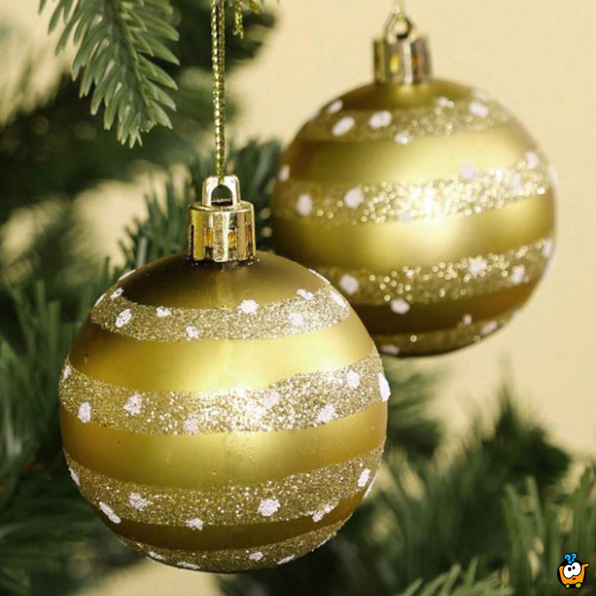 Golden Glow – Set od 6 zlatnih ukrasnih kugli za jelku sa svetlucavim prugama