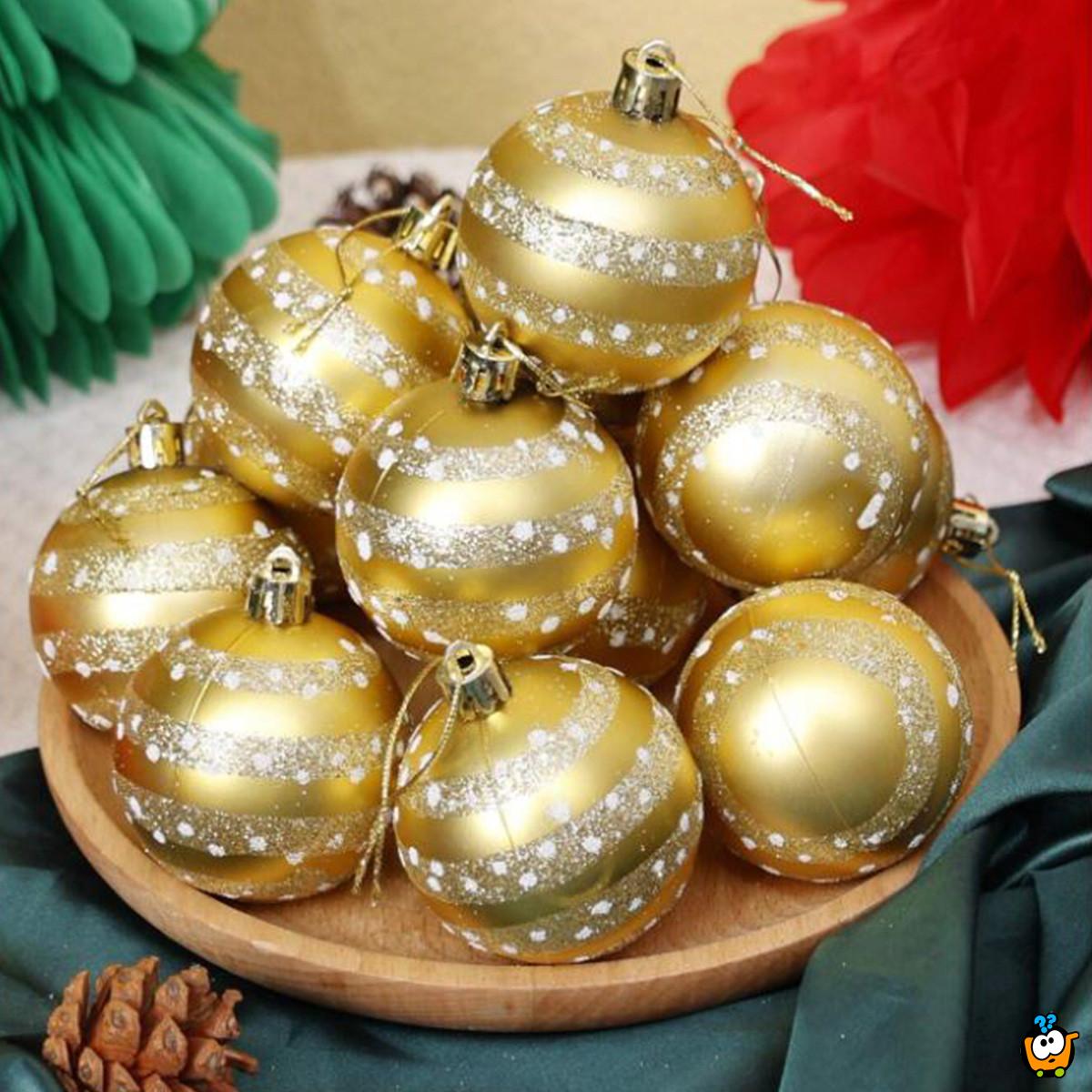 Golden Glow – Set od 6 zlatnih ukrasnih kugli za jelku sa svetlucavim prugama