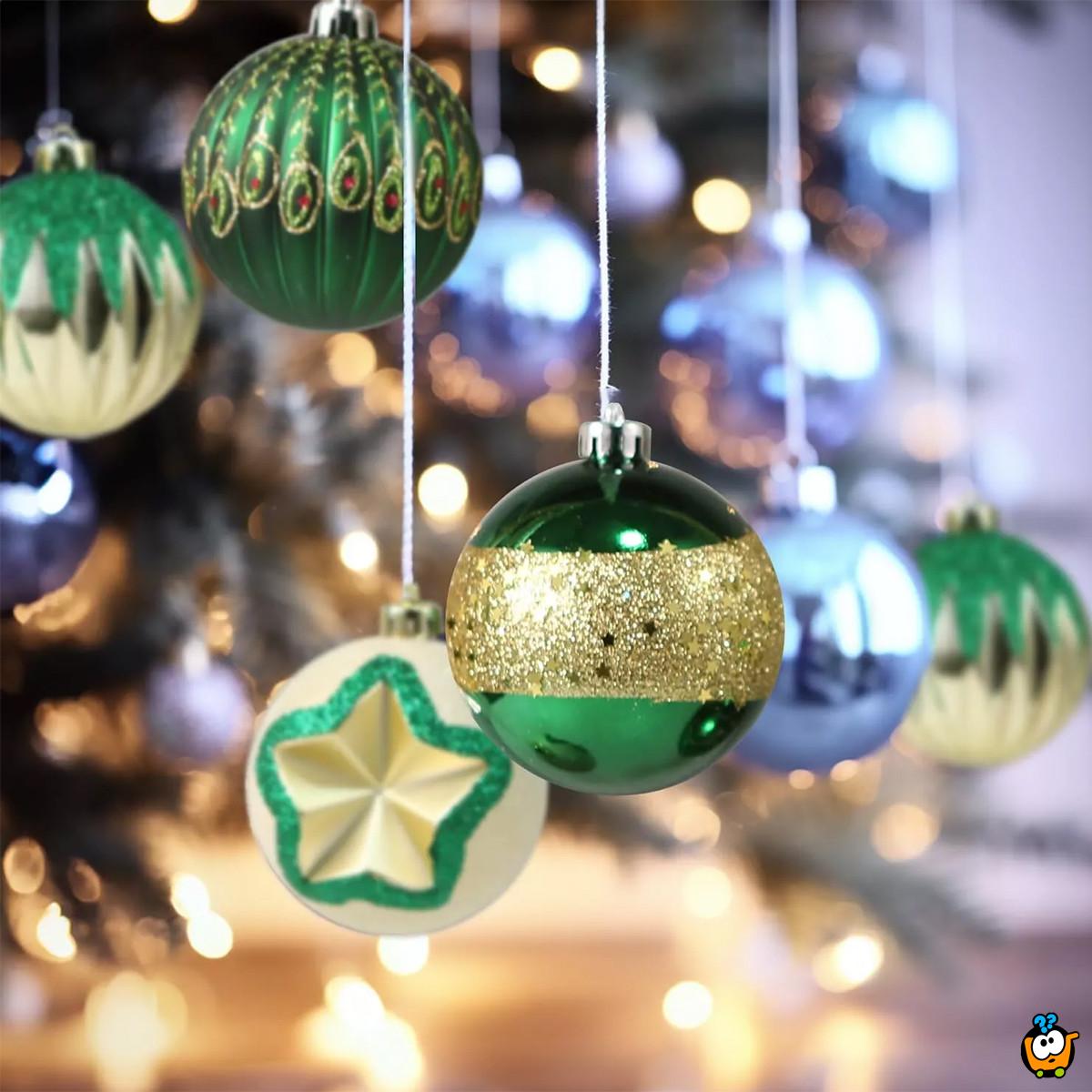 Green-Gold Shine set - 16 magičnih zelenih ukrasa za jelku u formi kugli