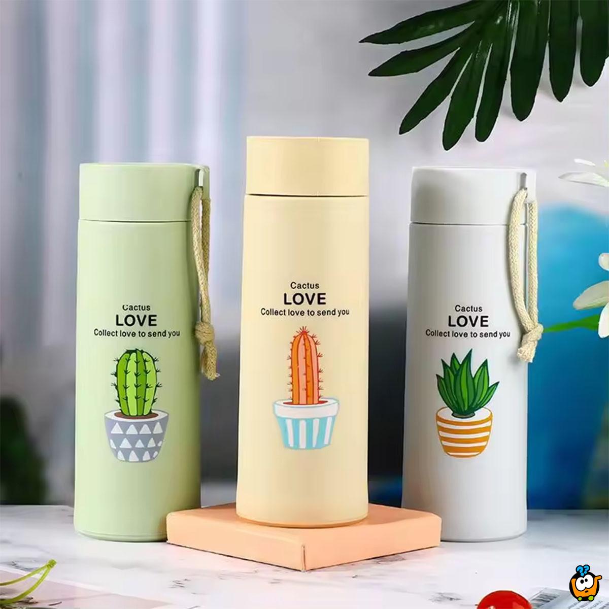 Love Cactus - Staklena boca sa poklopcem za napitke