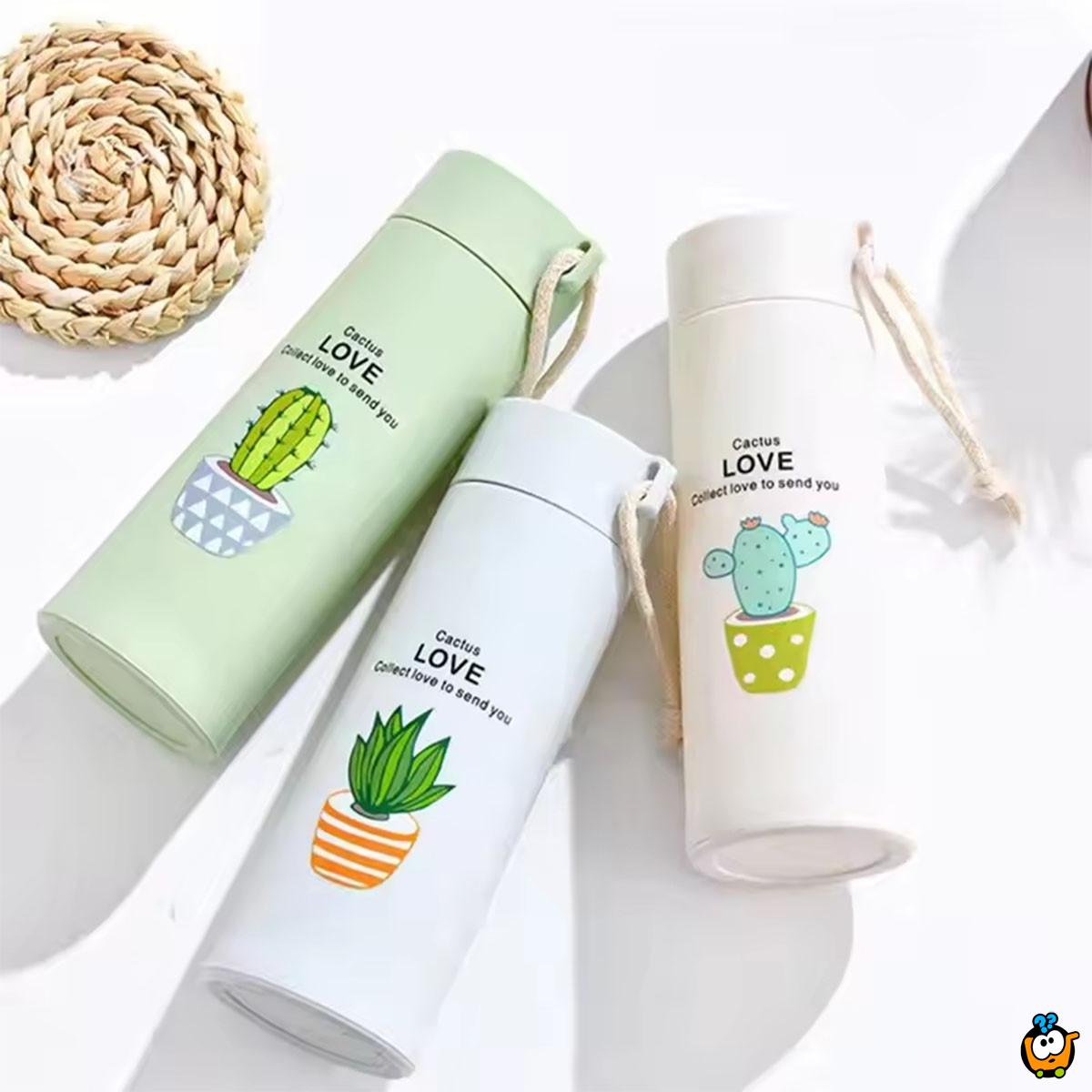 Love Cactus - Staklena boca sa poklopcem za napitke