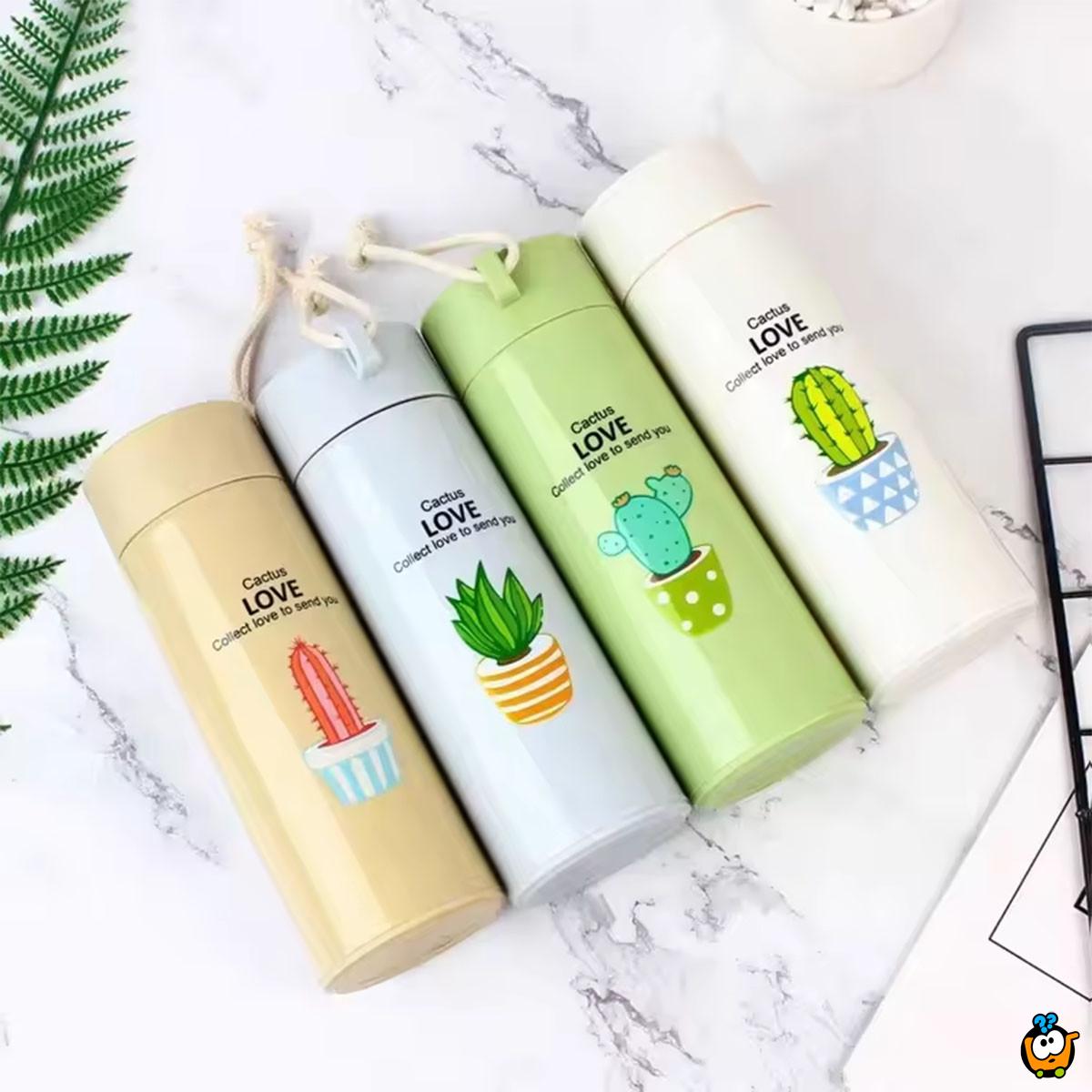 Love Cactus - Staklena boca sa poklopcem za napitke