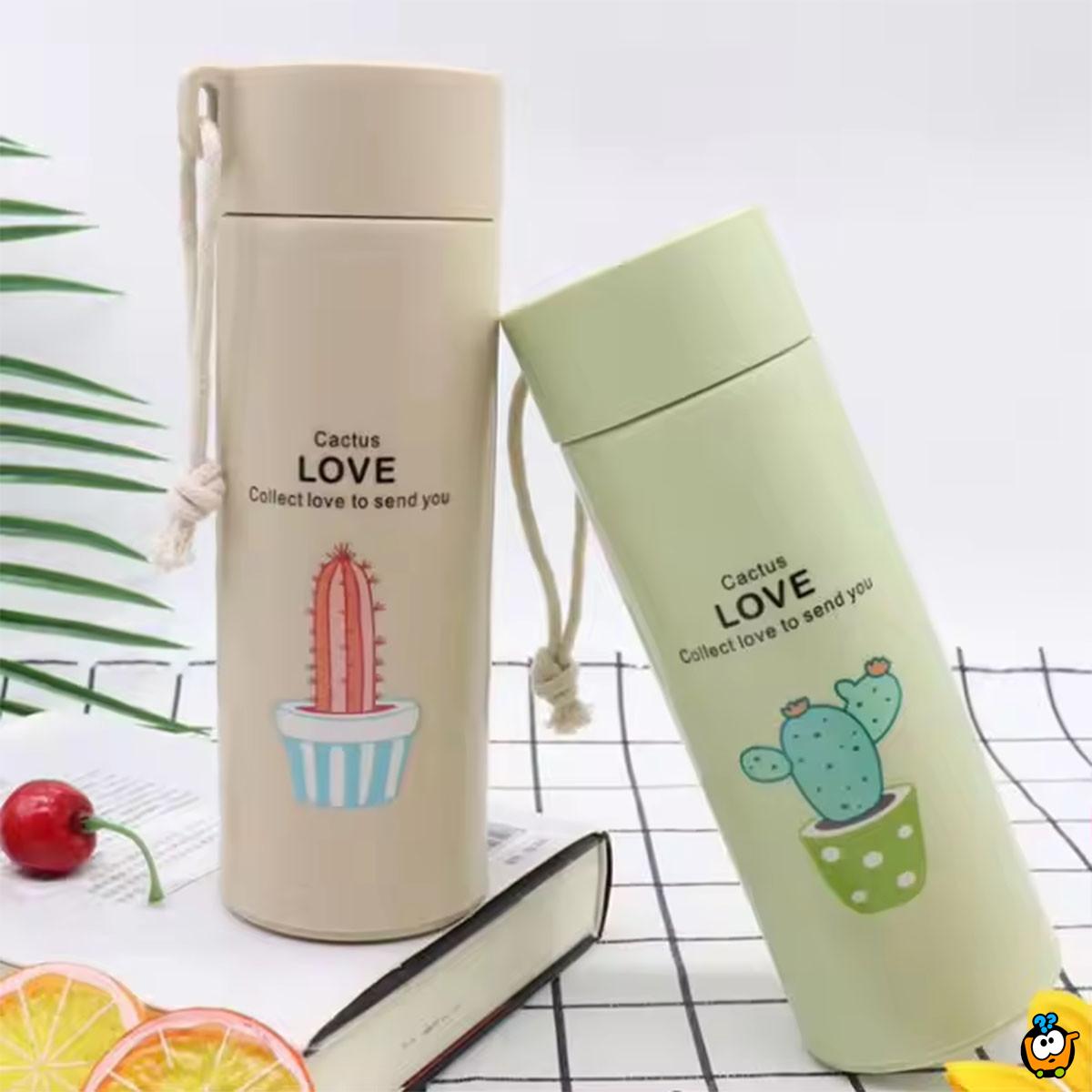 Love Cactus - Staklena boca sa poklopcem za napitke