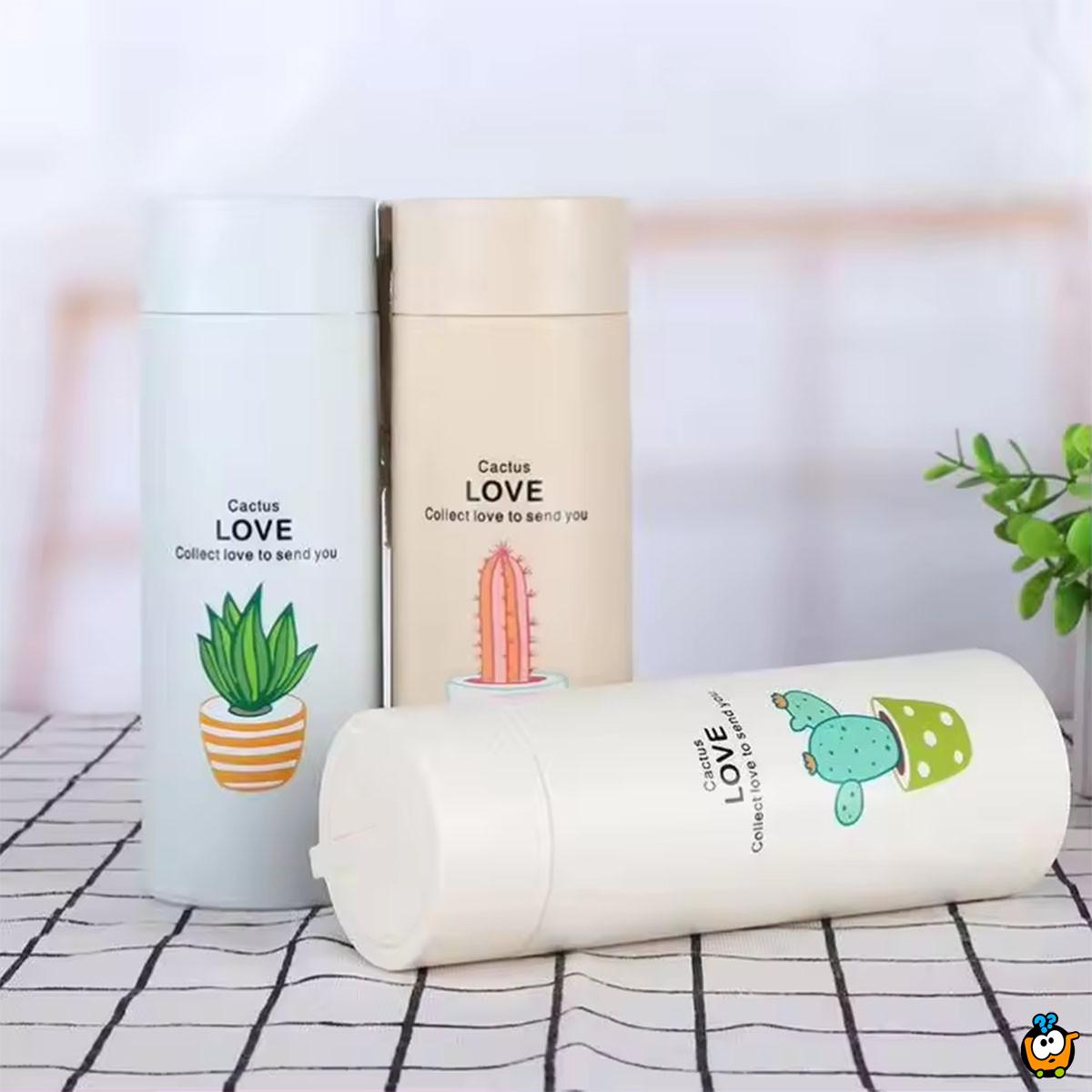 Love Cactus - Staklena boca sa poklopcem za napitke
