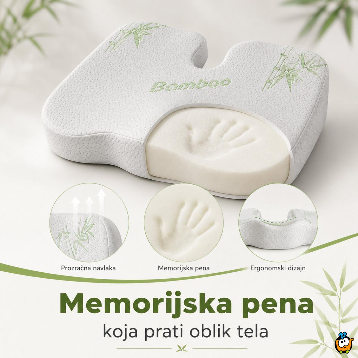 Bamboo Comfort ortopedski jastuk od memorijske pene za sedenje – podrška za leđa i trtičnu kost
