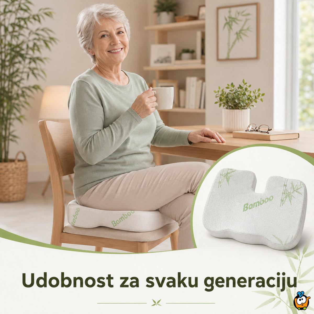 Bamboo Comfort ortopedski jastuk od memorijske pene za sedenje – podrška za leđa i trtičnu kost