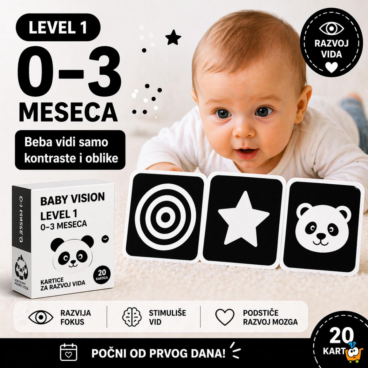 Baby Vision level 1 - crno-bele edukativne kartice za bebe (0-3 meseca)