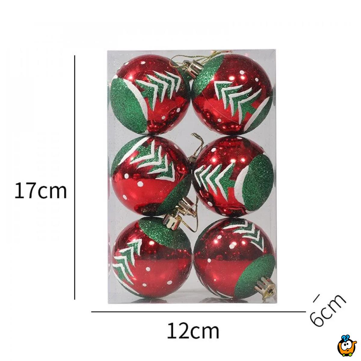 Red Glow – Set od 6 crvenih ukrasnih kugli sa dezenom jelkice