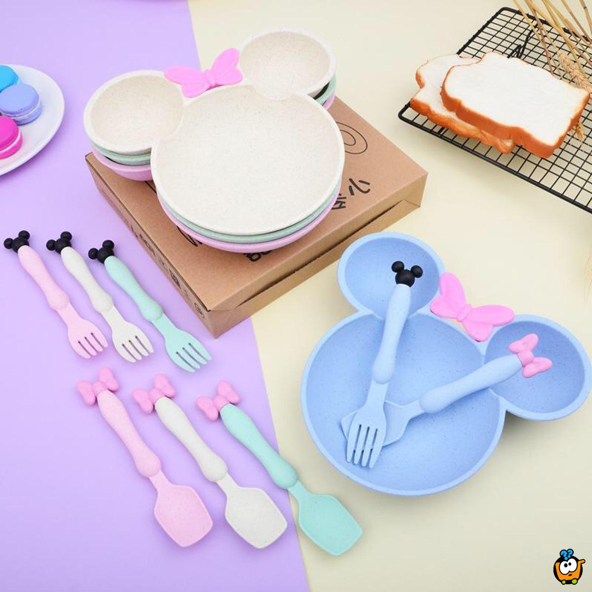 Mini Maus pastelni set - tanjirić sa kašikom i viljuškom