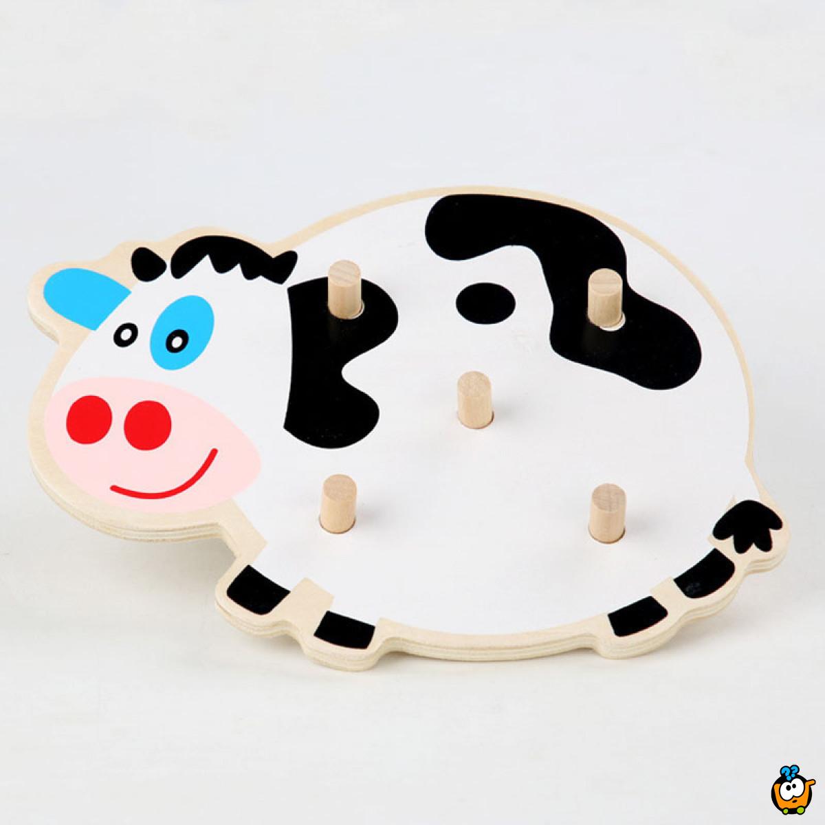 Drvena kravica - Dečija slagalica sa zupčanicima
