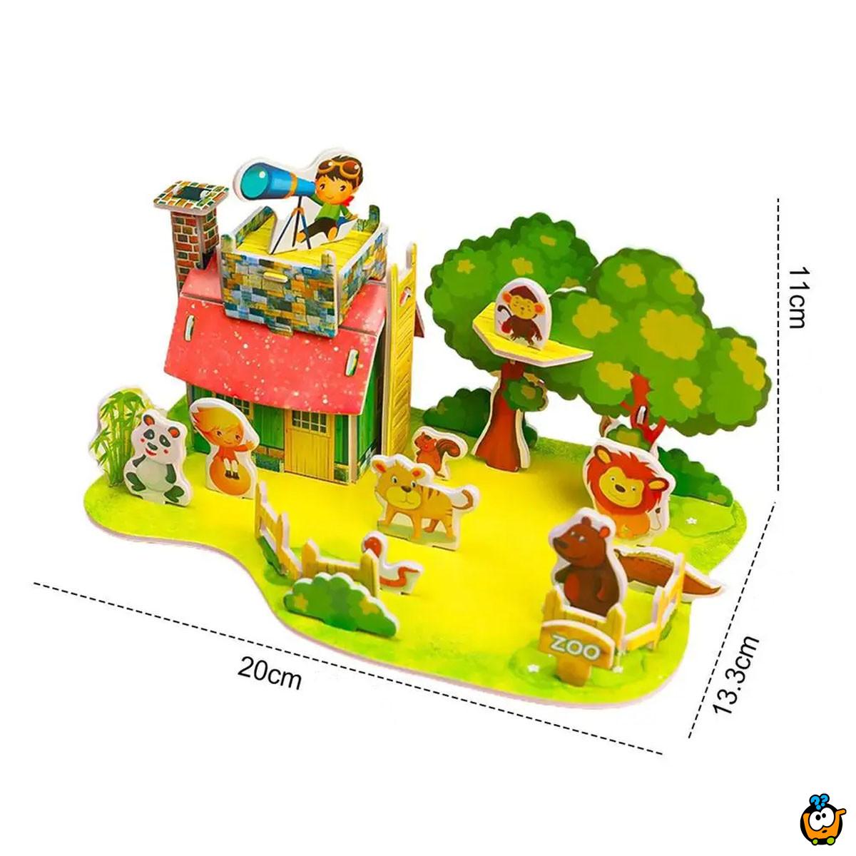 3D ZOO puzle za mališane - Kućica sa osmatračnicom i životinjama