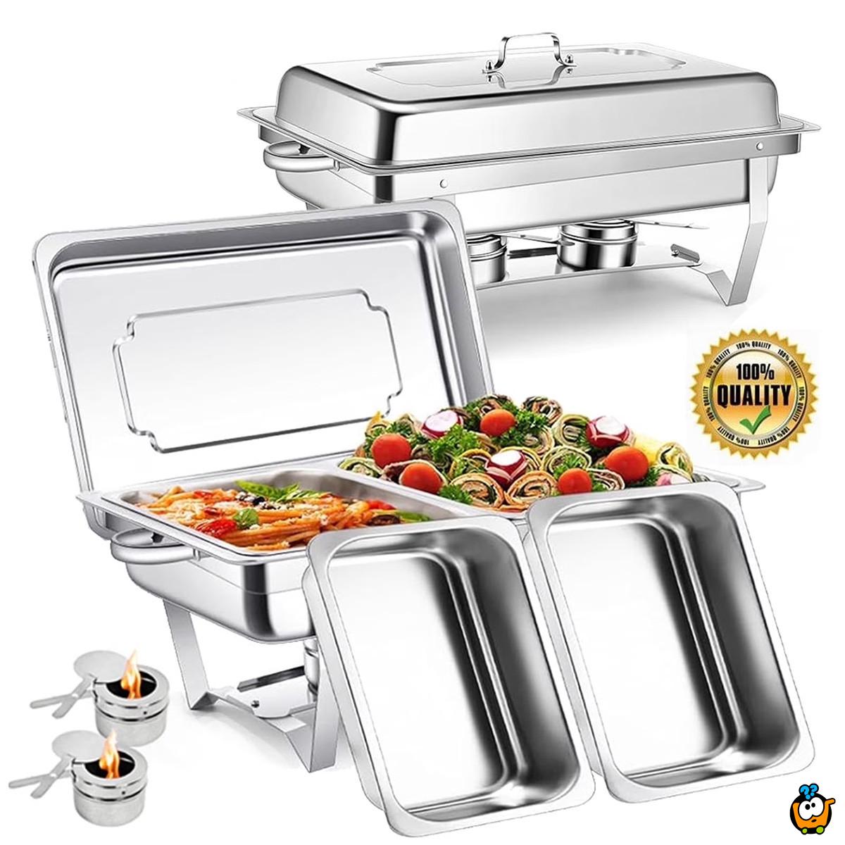 DIŠ dvostruka posuda za podgrevanje hrane sa poklopcem + 2 DISH gorionika