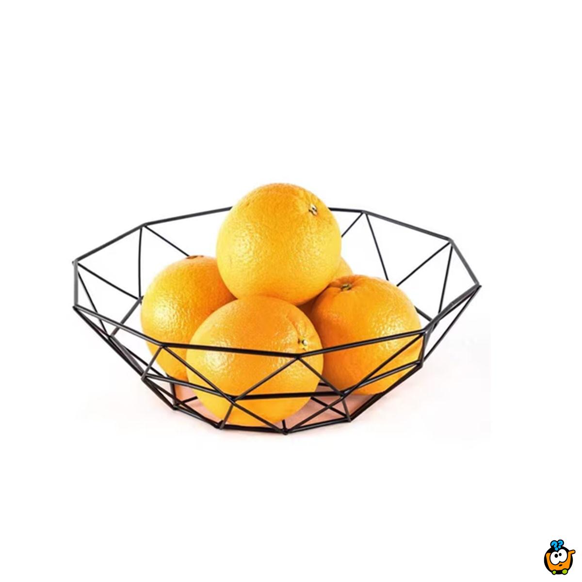Geometrijska mrežasta činija za voće u crnoj boji