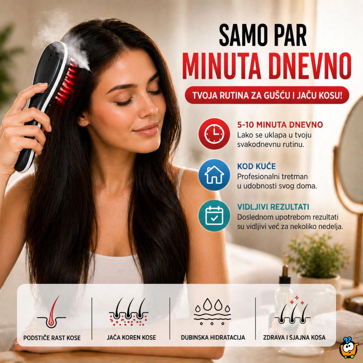 Pametna Četka za rast kose 3u1 – Svetlosna terapija, vibracija i nano magla