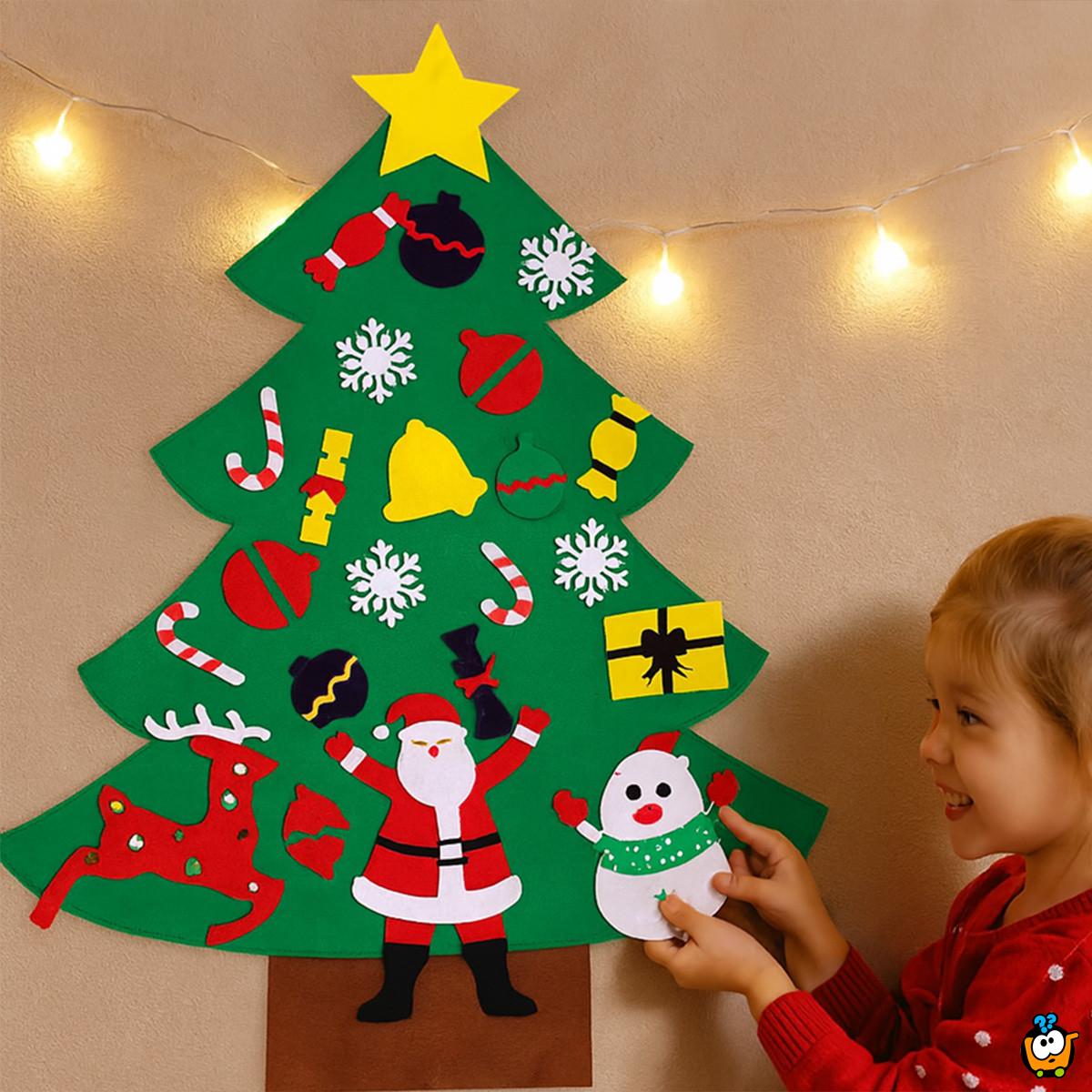 Novogodišnja jelka od filca sa ukrasima