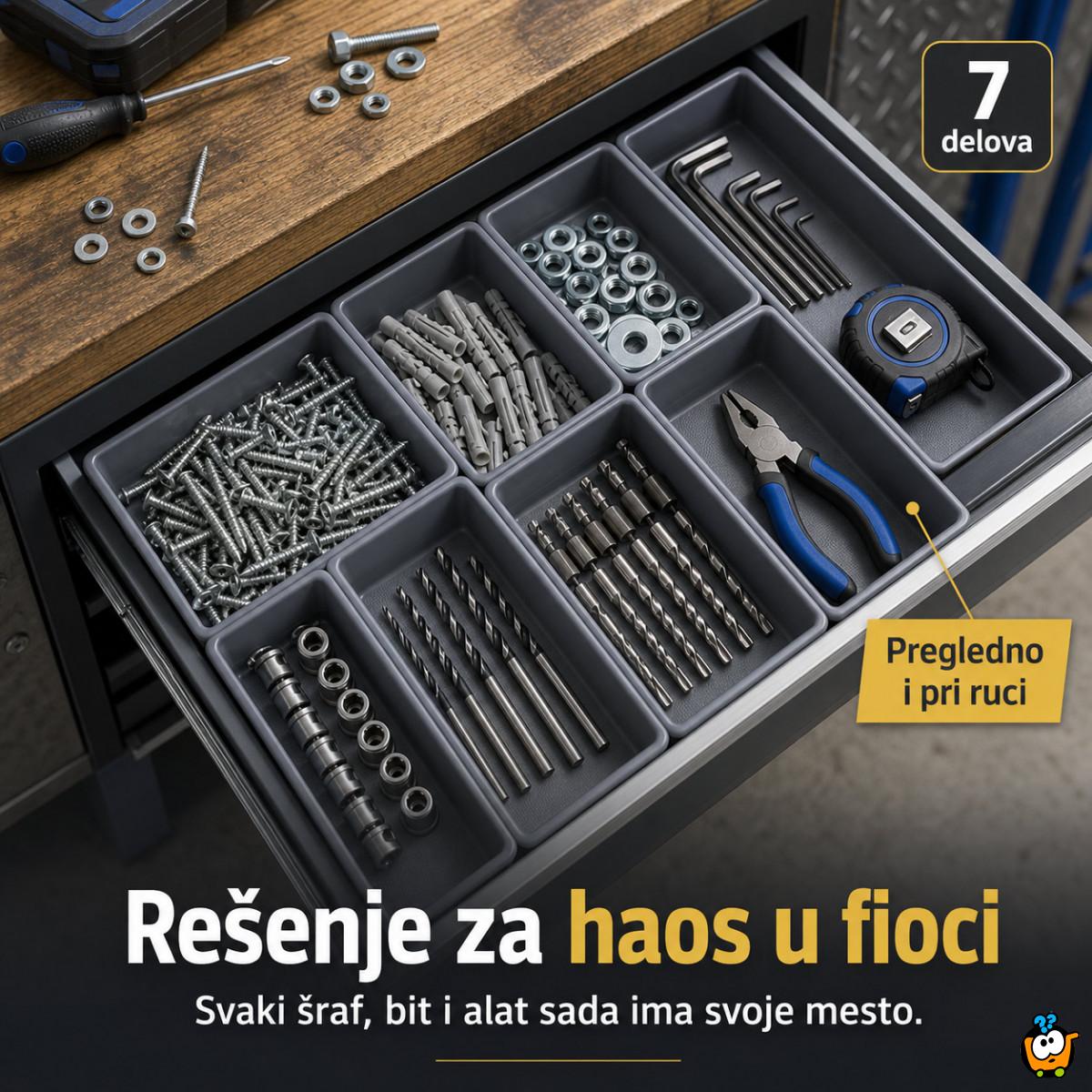 Modularni organizer za alat i sitnice – set od 7 pregrada za fioku