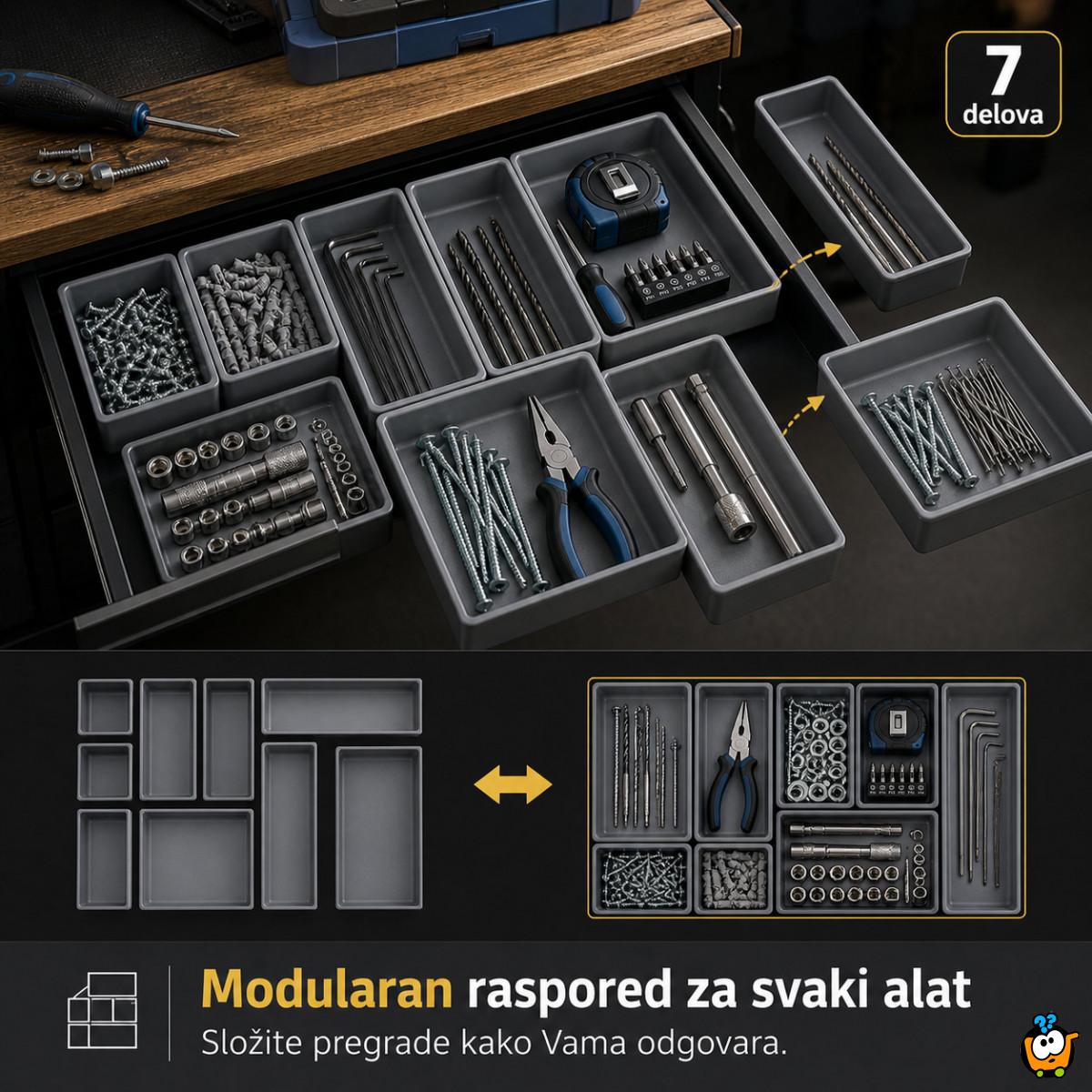 Modularni organizer za alat i sitnice – set od 7 pregrada za fioku